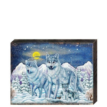 DESIGNOCRACY 9521108 Frosty Wolfs Wooden Block Graphic Art Design 95211B08